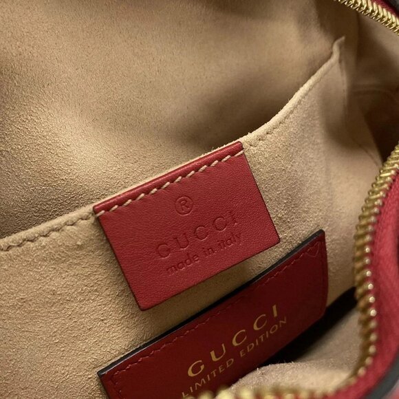 Auth GUCCI Holiday Collection GG Supreme Canvas Mini Chain Bag 409535 Beige Red - Picture 6 of 16
